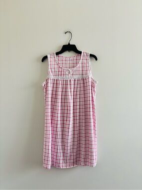 Croft & Barrow Nightgown Dress Pink Plaid Sleeveless Cotton M Lounge Cottage 90s